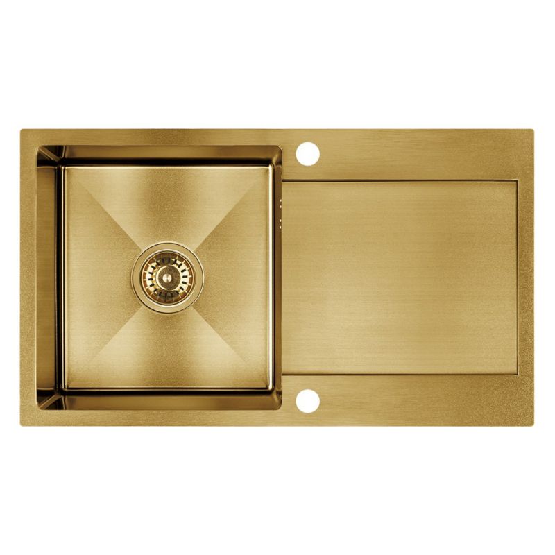 Zlewozmywak Jednokomorowy, Laveo, Złoty, Marmara, Stalowy, 44x76cm, z ociekaczek, z syfonem, 1 szt.