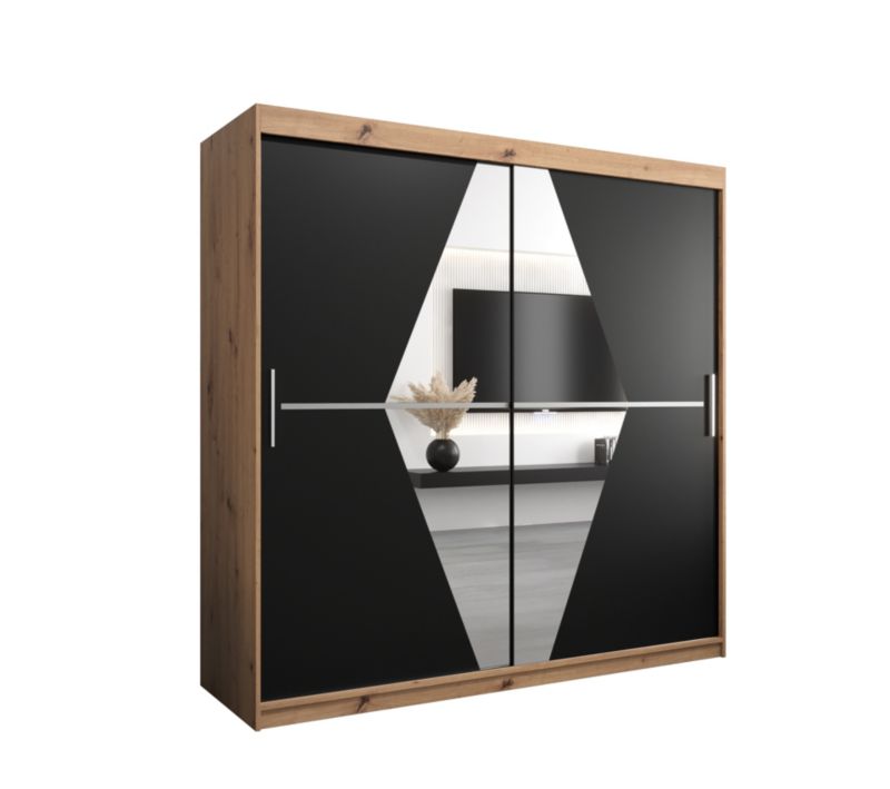 Szafa przesuwna Garderoba Abiks BOLIWIA 200 dąb artisan + czarny mat 1 szt.