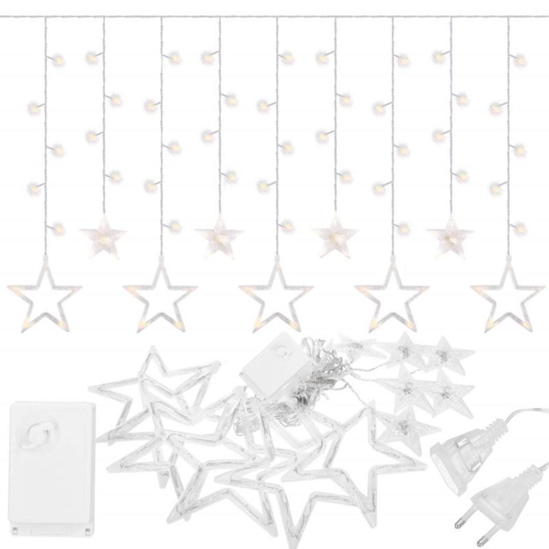 Kurtyna świetlna 138 Led Springos, gwiazdki lampki wewnętrzne światełka sople ciepły biały 1 szt.