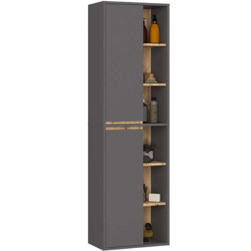 Szafka łazienkowa wisząca AKORD VAMI Grafit Szary, Dąb Artisan 50 cm 2 drzwi 10 półek 50x170x30 cm 1 szt.