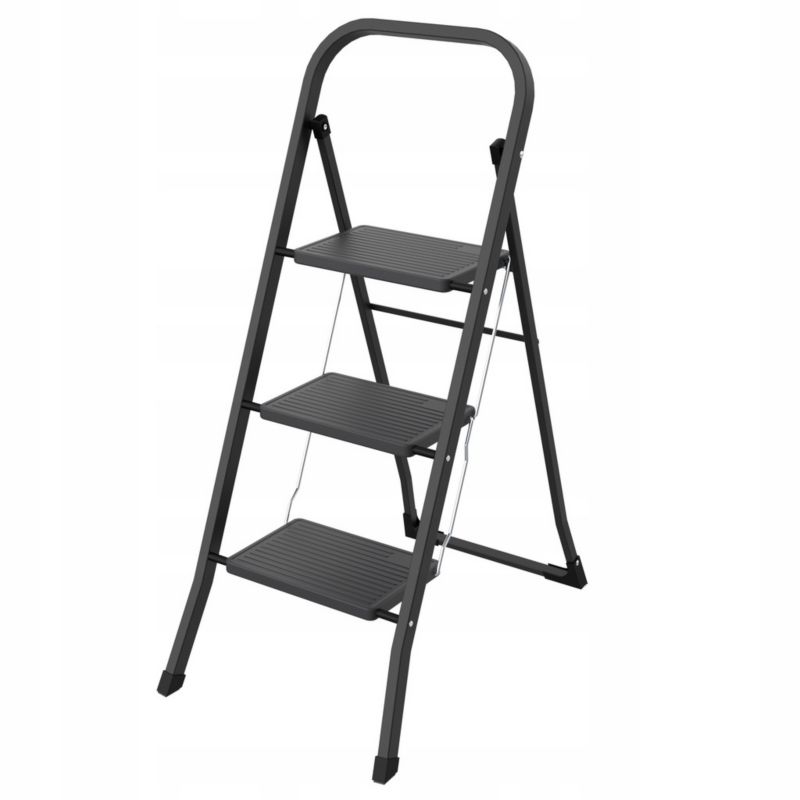 Drabinka domowa 3 stopnie DRABEST składane schodki czarne 1szt.