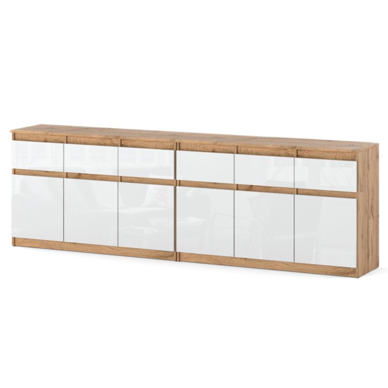 Komoda Hurtownia-Mebli Szuflady 6 Olia Best 240cm Dąb Wotan Biały Połysk 240x35x75 cm 1szt.