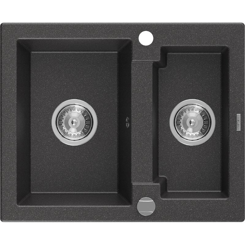 Zlewozmywak wpuszczany Mexen Carlos 1,5-komorowy czarny/srebrny metalik 582 x 475 mm - 6518581500-73 1 szt.