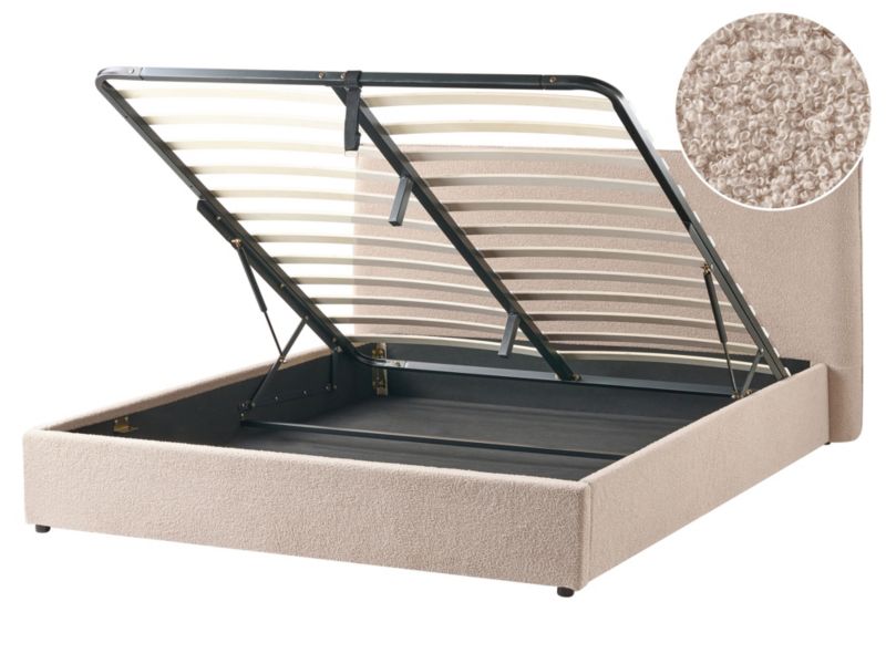 Łóżko z pojemnikiem Boucle Lavaur 160 x 200 cm Beżowoszary 1 szt.
