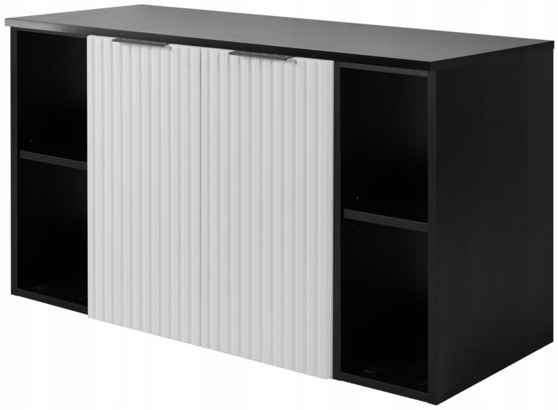 Szafka łazienkowa Furnidea 100 cm wisząca pod umywalkę biała z czarnymi regałami i blatem Flow 1 szt.