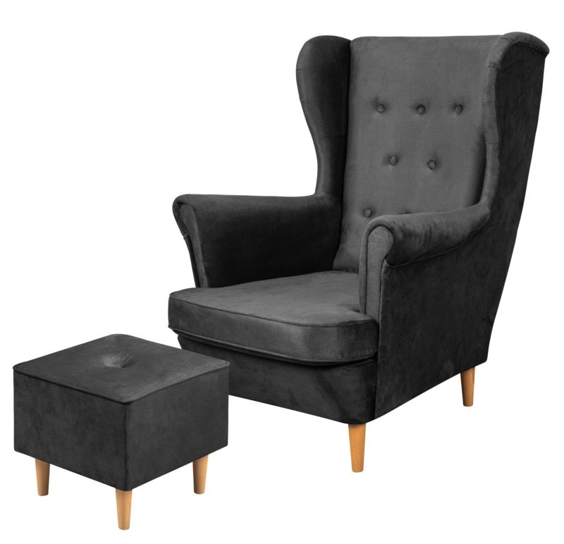 Zestaw skandynawski Fotel uszak Bonni Floki z podnóżkiem Antracyt 1 szt.