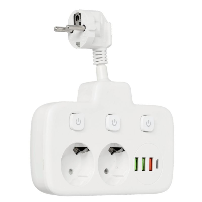 Przedłużacz 2gn+3usb 1usb-c Kobi 0,2M zu+w biały 1szt.