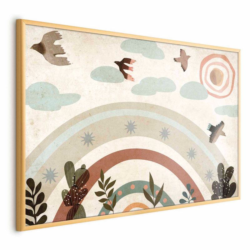 Plakat Artgeist Tęcza i ptaki 60x40 cm z ramą złotą 1 szt