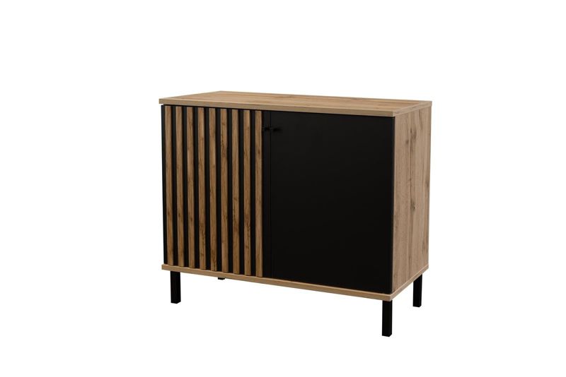 Komoda dwudrzwiowa z lamelowanym frontem Bettso Nevada 100 cm dąb wotan czarny 1szt.