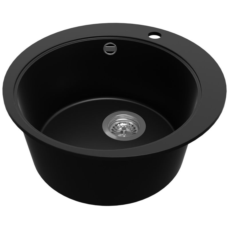 Zlewozmywak Okrągły Piza PRIMAGRAN Nablatowy 50x50cm do szafki od 45cm z Syfonem Czarny 1 szt.