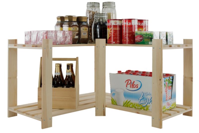 Regał narożny drewniany MODO24 naturalne drewno pojemny do książek i zabawek 1 szt.