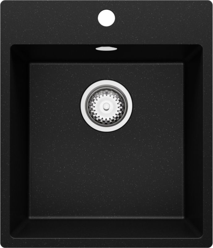 Zlewozmywak Ryga PRIMAGRAN Nablatowy 43x50cm do szafki od 45cm, Czarny Metalik + Syfon, S128, 1 szt.