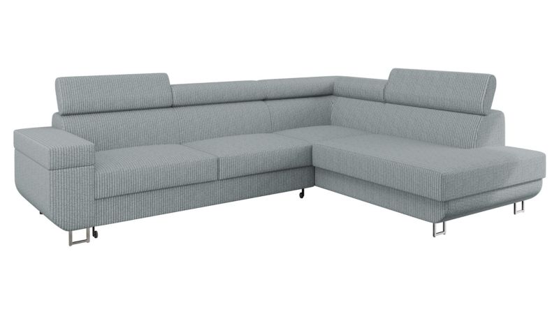 Narożnik z funkcją spania MIRJAN 24 Fonti Sztruks prawy z regulowanymi zagłówkami popielaty 1 szt.