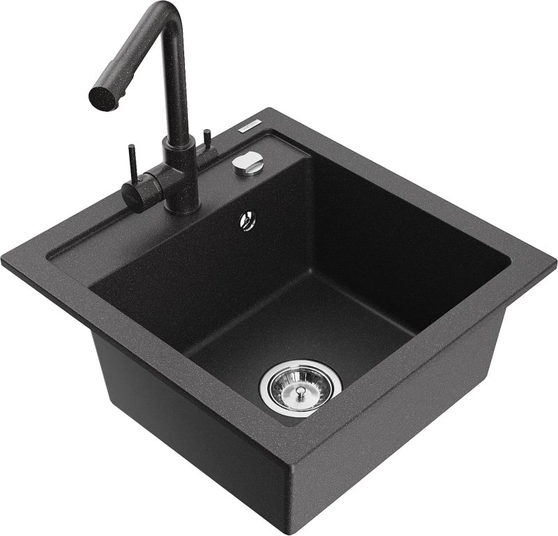 Zlewozmywak granitowy Mexen Vito 1-komorowy z baterią kuchenną Duo beżowy - 6503-69-671701-57-B 1 szt.