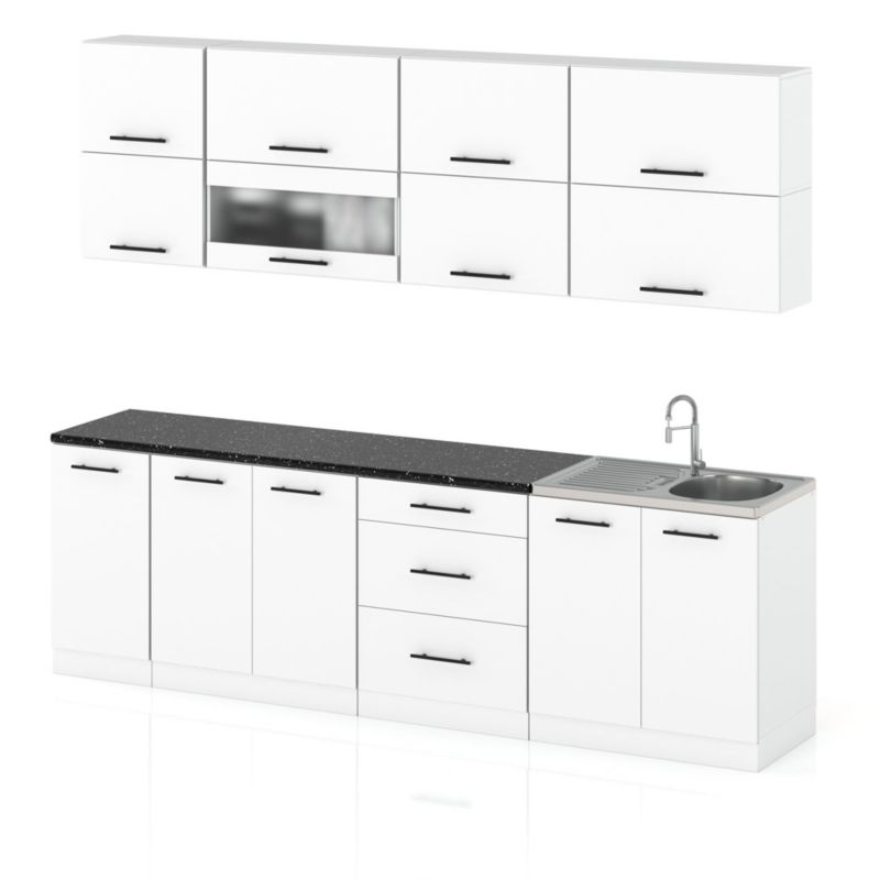 Zestaw Kuchenny Hurtownia-Mebli Z Blatem Kuchnia Robo Lux 260cm Biały Mat Biały Mat 260x52x157 cm 1szt.