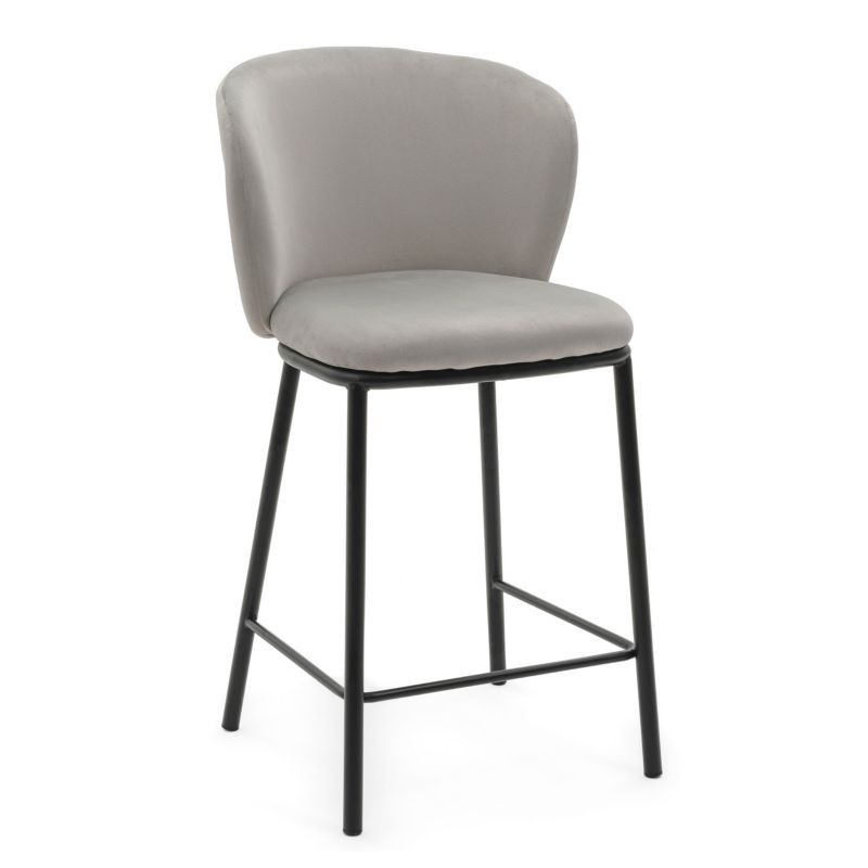 Hoker barowy tapicerowany New Home BARI jasnoszary welurowy 1 szt.