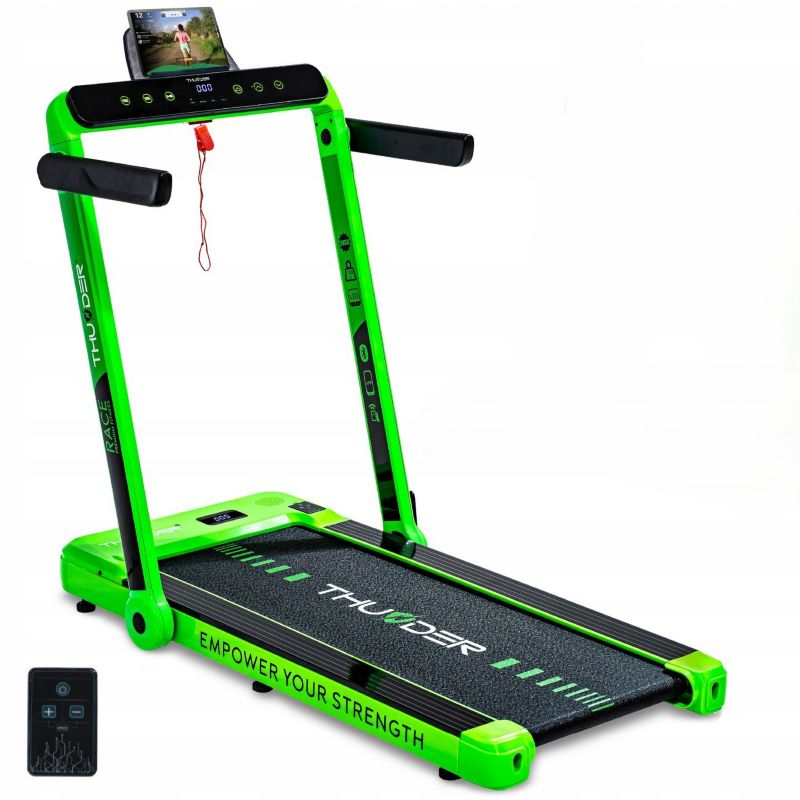 Bieżnia elektryczna THUNDER RACE-GREEN 14 km/h składana na płasko Bluetooth 130 kg FitShow LED 1szt.
