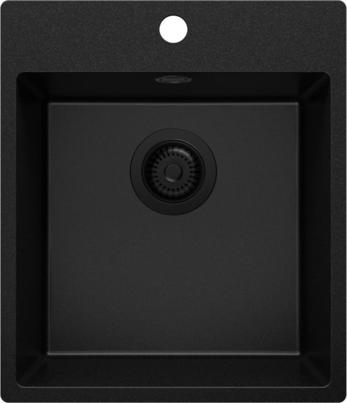 Zlewozmywak Ryga PRIMAGRAN Nablatowy 43x50cm do szafki od 45cm, Cały Czarny + Syfon, S131, 1 szt.