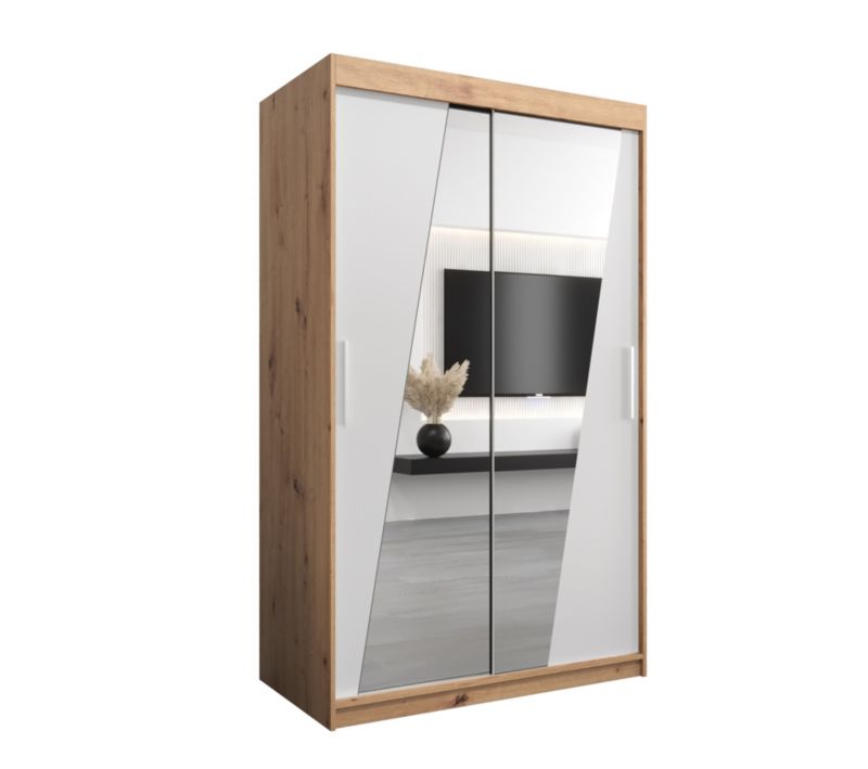 Szafa przesuwna Garderoba Abiks RHOMB 120 dąb artisan + biały mat 1 szt.