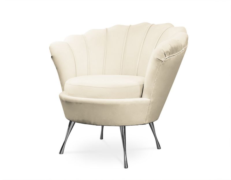 Fotel tapicerowany Bettso Muszelka na srebrnej nodze do salonu beżowy 1szt.