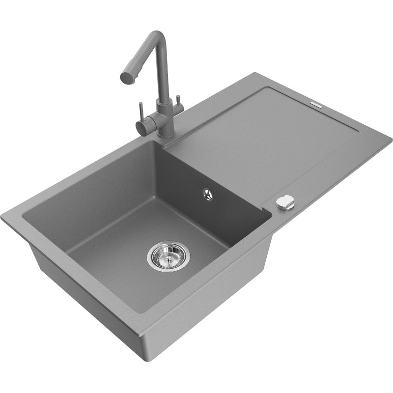 Zlewozmywak granitowy 1-komorowy Mexen Leo z ociekaczem i baterią kuchenną Duo czarny - 6501-77-671701-70-B 1 szt.