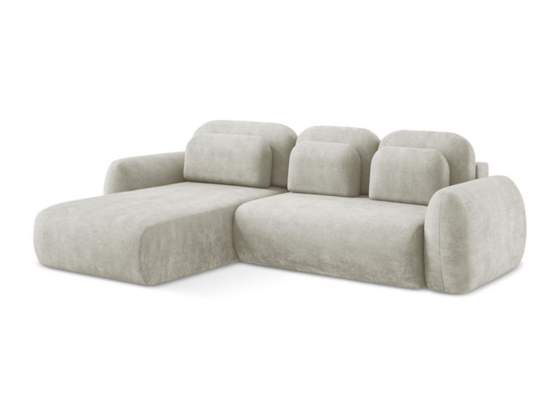 Narożnik lewostronny z funkcją spania LaMiaSofa FERRETTI z tkaniny szenilowej 304x190 cm perłowy 1 szt.