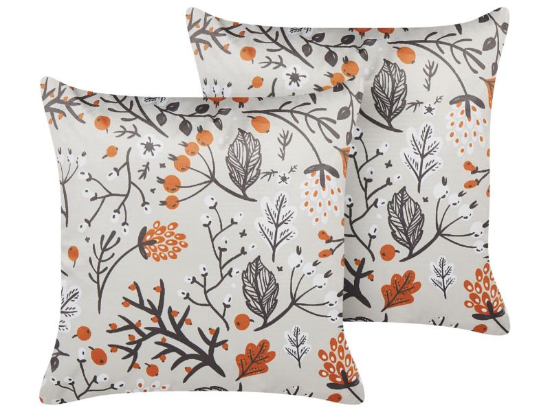 Zestaw 2 poduszek Wzór roślinny Montbretia Welur 45 x 45 cm Kolorowy 1 par.