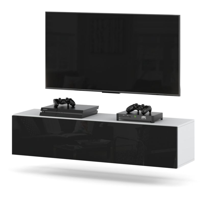 Komoda RTV Hurtownia-Mebli 1 Drzwi RTV Hugo 140cm Biały Mat Czarny Połysk 140x35x40 cm 1szt.