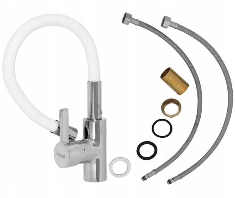Bateria kuchenna Estiva Onda biała wylewka elastyczna 1 szt.