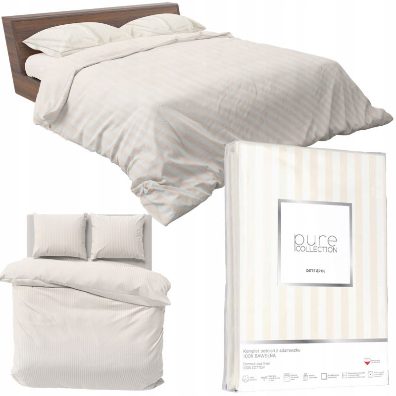 Pościel Detexpol Pure 200x220cm + 2x poszewka 70x80cm bawełna ecru 1 kpl.