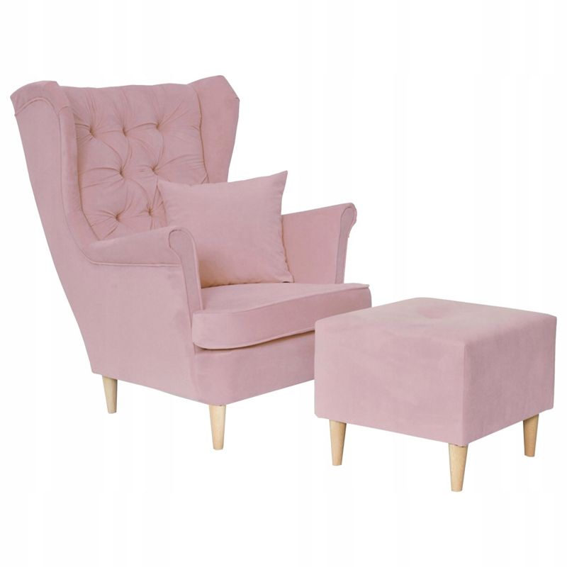 Fotel uszak do salonu z pufką Family Meble Gaja różowy 1szt