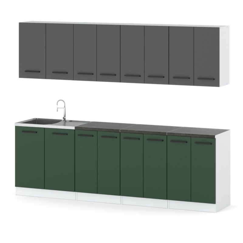 Zestaw Kuchenny Hurtownia-Mebli Z Blatem Kuchnia Vero 260cm Biały Mat Szary Mat/Butelkowa Zieleń 260x47x145 cm 1szt.