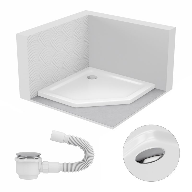 Brodzik akrylowy SLIM SEVANTE pięciokątny 100x100 biały z syfonem 1 szt.