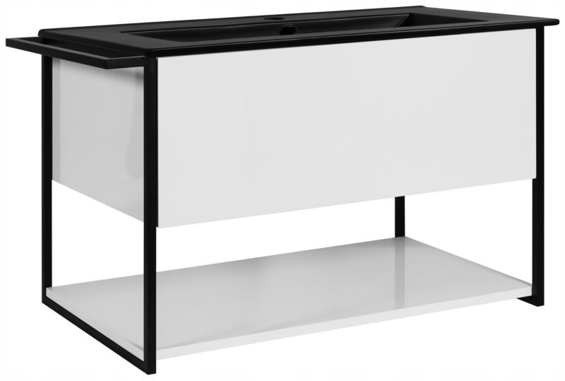 Szafka pod umywalkę Furnidea 80 cm wisząca lakierowana biały połysk z czarną umywalką LOV 1 szt.