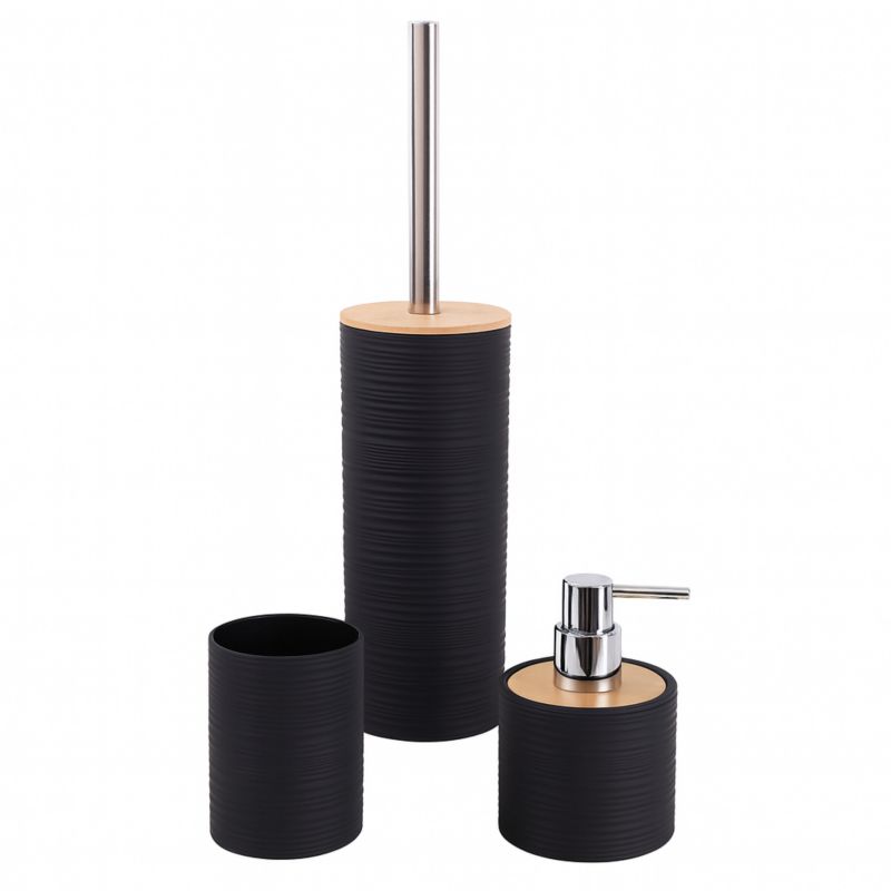 Komplet akcesoriów łazienkowych DAKOTA Yoka Home z naturalnego bambusa, czarny - Szczotka do WC Dozownik i Kubek - 1 szt.