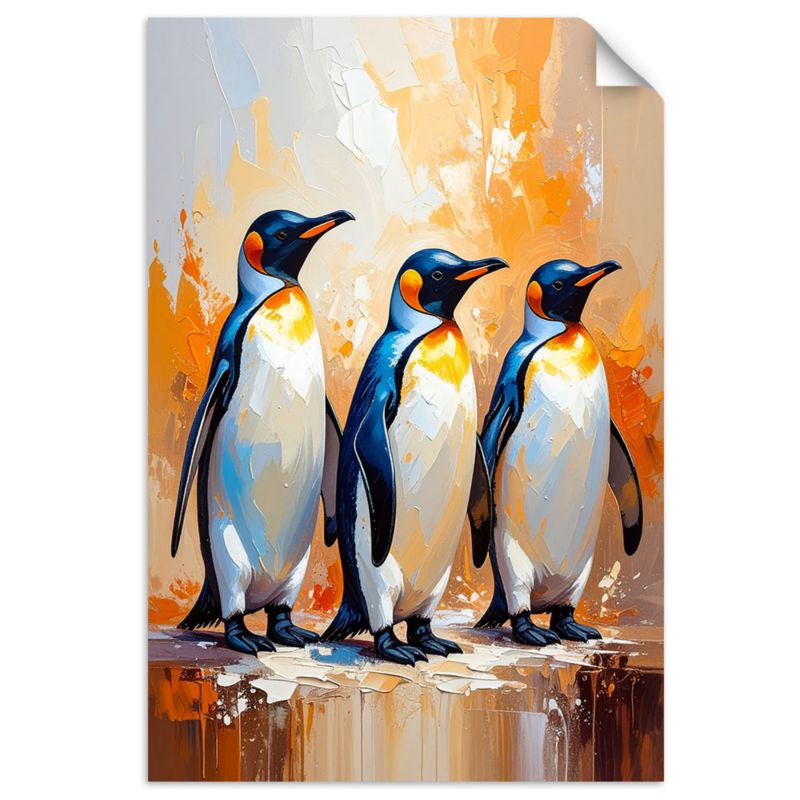 Plakaty samoprzylepne do salonu sypialni Feeby Kolorowe Pingwiny Ptaki 80x120cm 1szt