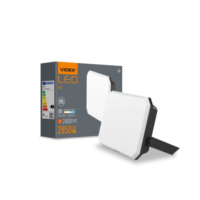 Naświetlacz LED Videx czarny LED 30W 5000K 2400lm IP65 wym: 10 x 14,1 x 3,3 cm aluminium - 1 szt.