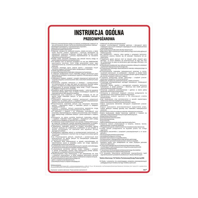 Instrukcja przeciwpożarowa sztywny plastik 24,5 x 35 cm