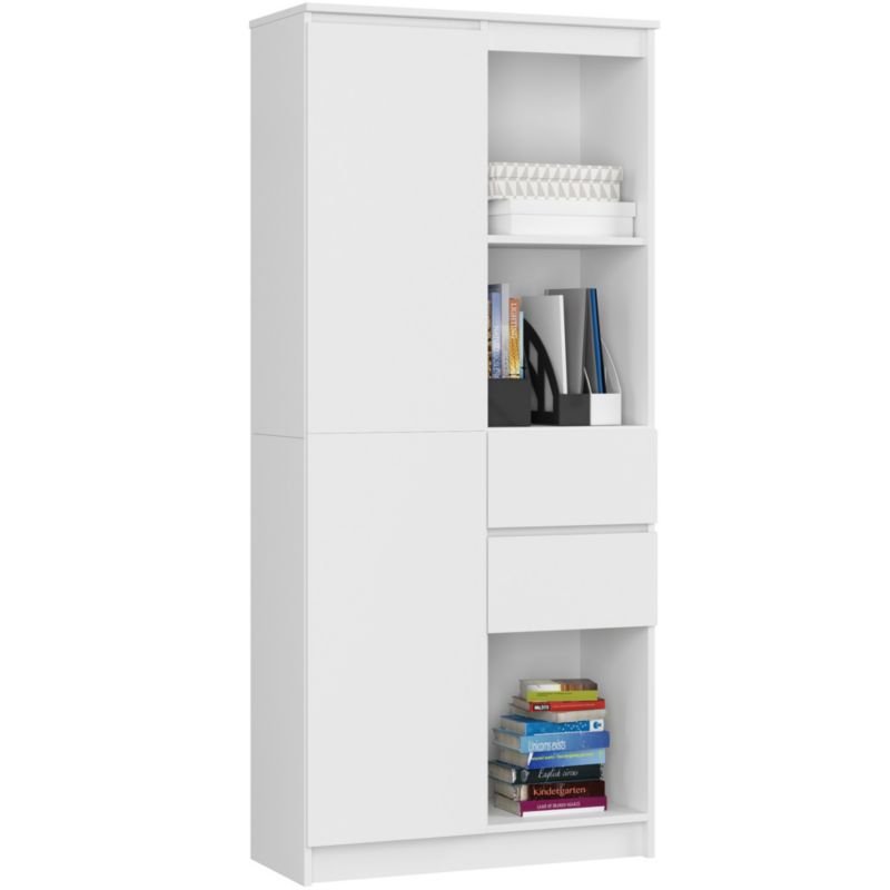 Regał Akord R15 Biały 80 cm 1 drzwi 2 szuflady kolor Biały mat 7 półek 80x35x180 cm 1 szt.