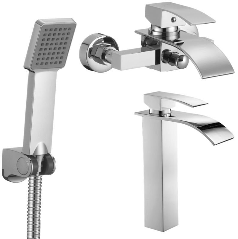 Chromowany zestaw Yoka Home bateria wysoka umywalkowa i wannowa - 1 szt.