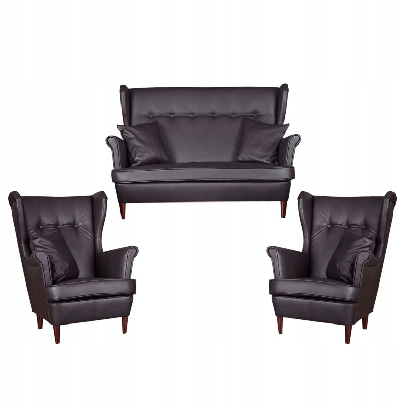 Zestaw wypoczynkowy uszak do salonu sofa fotele Family Meble Eco skóra brąz 1szt