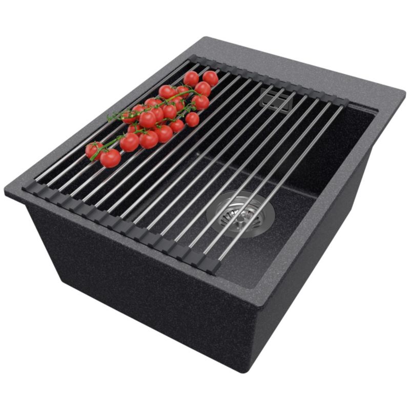 Zlewozmywak Oslo PRIMAGRAN Nablatowy 38x50cm do szafki od 40cm z Syfonem i Dodatkiem Grafitowy 1 szt.