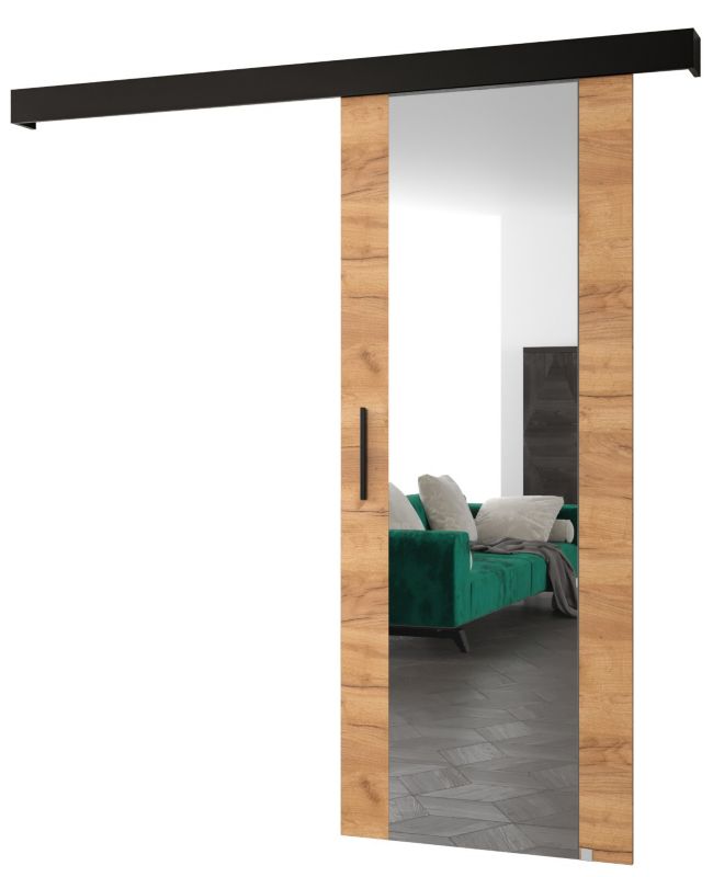 Drzwi przesuwne naścienne Abiks SALWADOR II 90 dąb craft + czarny mat + czarny 1 szt.