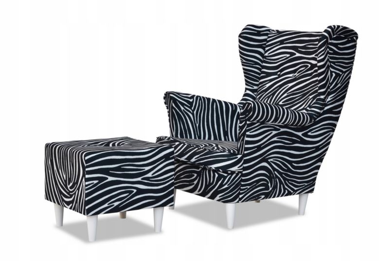 Fotel uszak do salonu z podnóżkiem Family Meble ARI PRINT zebra 1szt