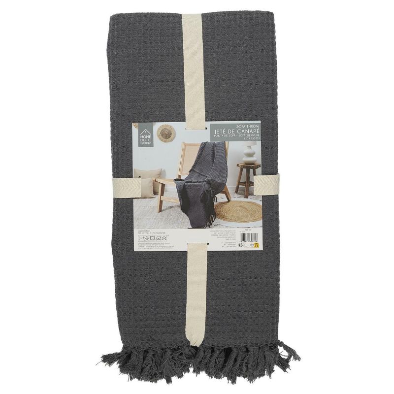 Narzuta waflowa bawełniana na łóżko 120x150 cm grafitowa Intesi nowoczesna 1 szt.