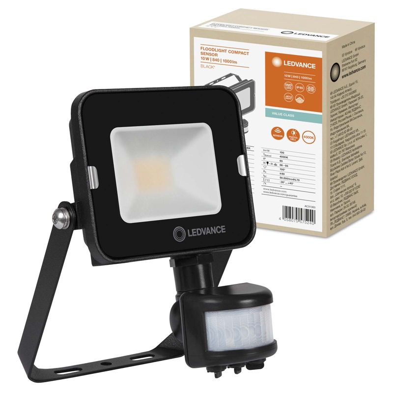 Naświetlacz LED Ledvance Reflektor Zewnętrzny Lampa 10W 1000lm 4000K IP65 Czarny z Czujnikiem Ruchu i Zmierzchu 1 szt.