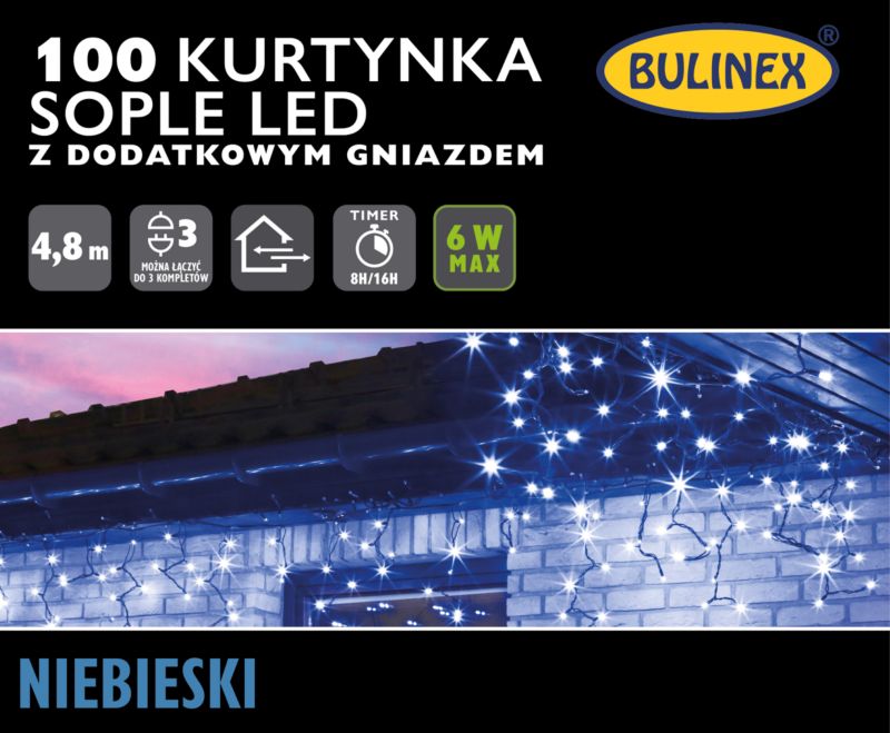 Kurtyna zewnętrzna Bulinex sople 100 LED 4,8 m niebieska