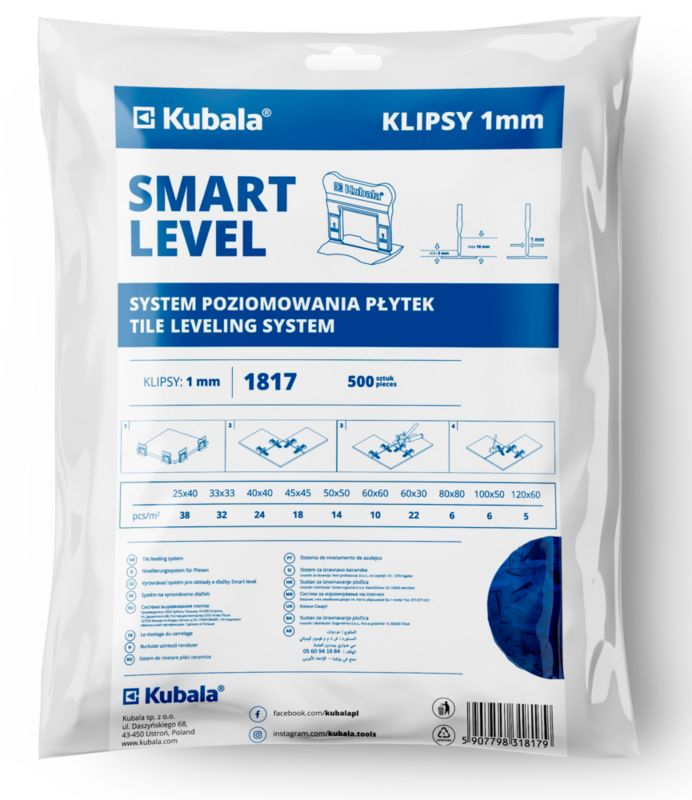 Klipsy Kubala Smart Level 1,0 mm paczka 500 sztuk
