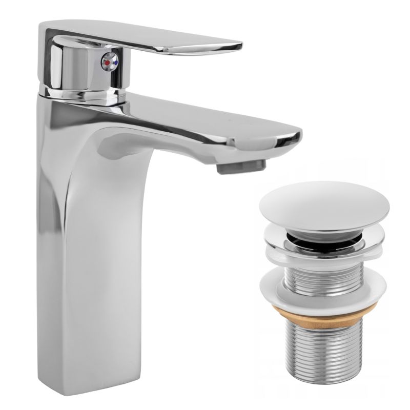 Bateria umywalkowa REMI36 - YOKA HOME w komplecie z automatycznym korkiem klik klak bez przelewu chrom - 1 szt.