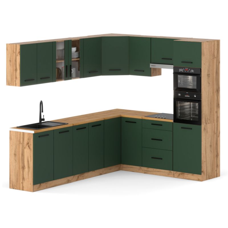 Zestaw Kuchenny Hurtownia-Mebli Z Blatem Kuchnia Marra Narozna 460cm Dąb Wotan Butelkowa Zieleń 460x47x145 cm 1szt.